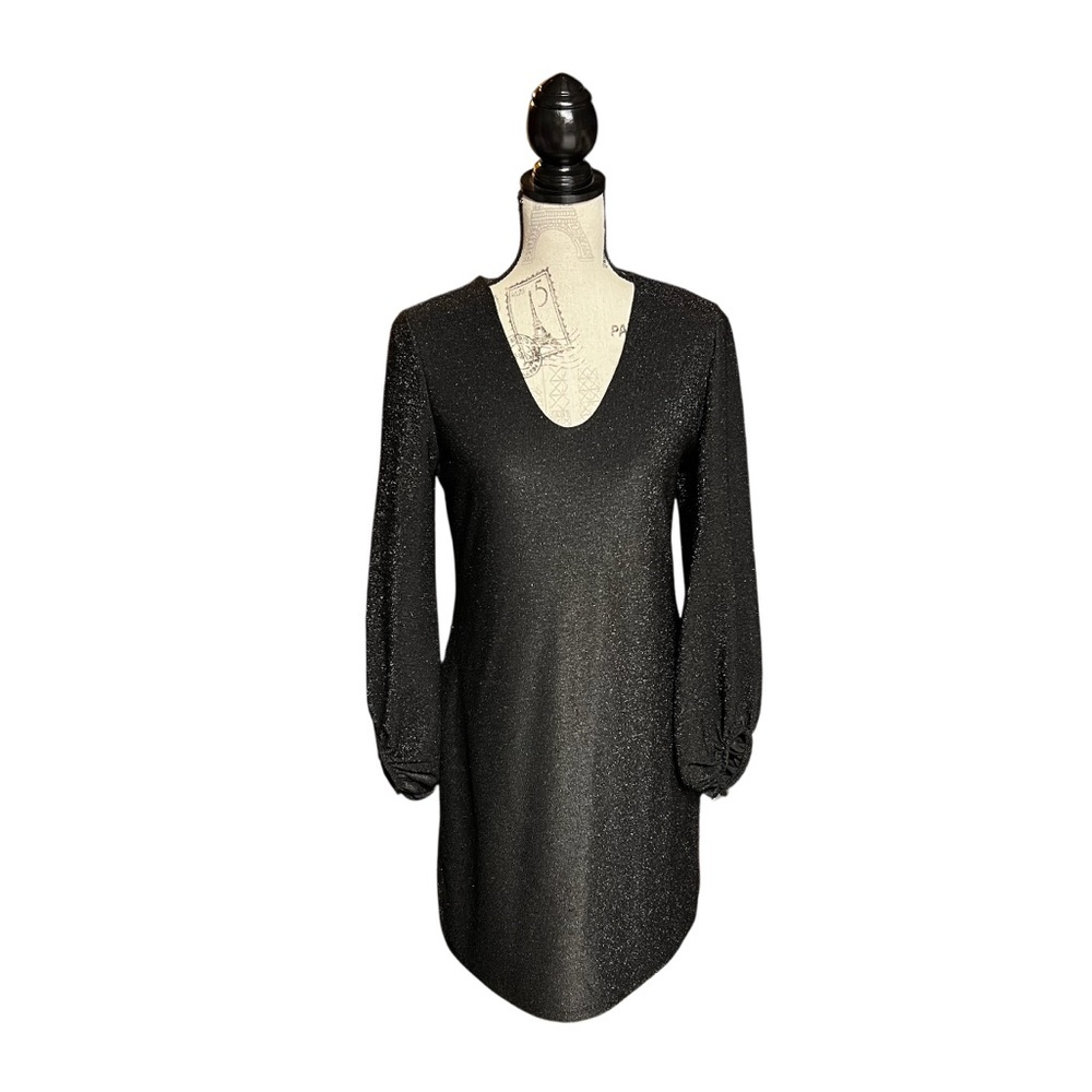 Rachel Zoe Black Long Sleeve V-Neck Sparkle Dress